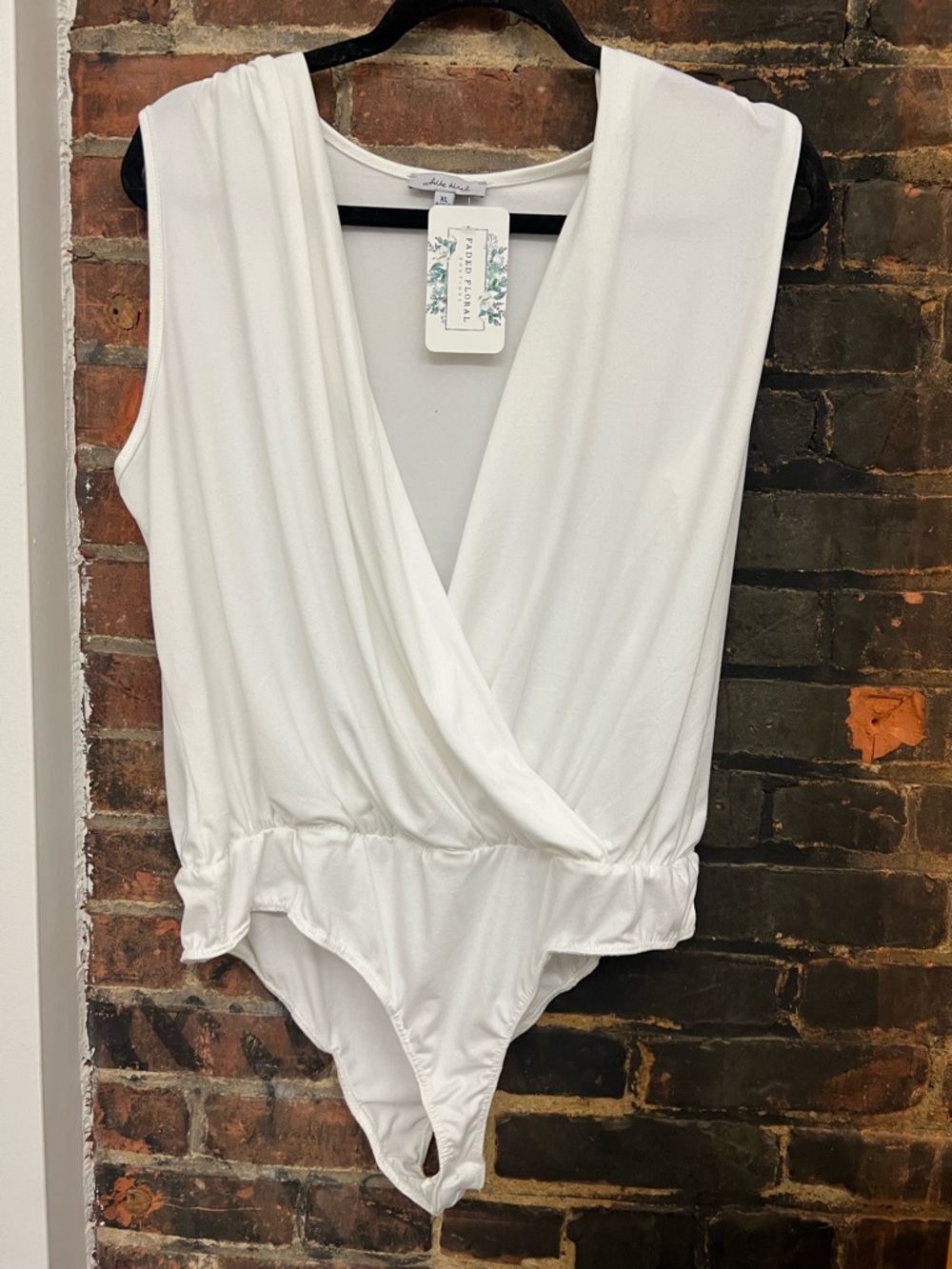 white birch White Sleeveless Surplice Bodysuit